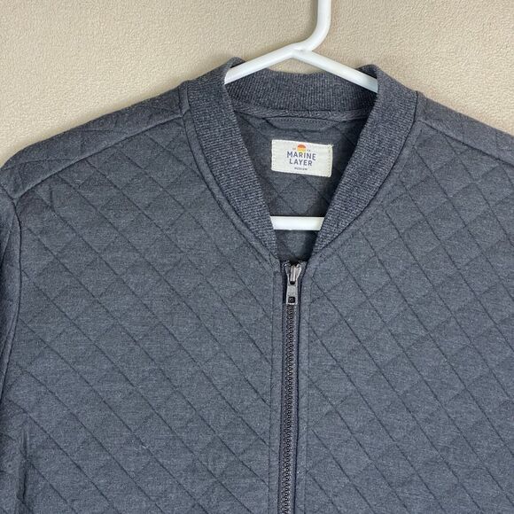 Marine Layer Jacket Adult‎ Medium Gray Quilted Bomber Full Zip Casual Mens - Picture 2 of 13